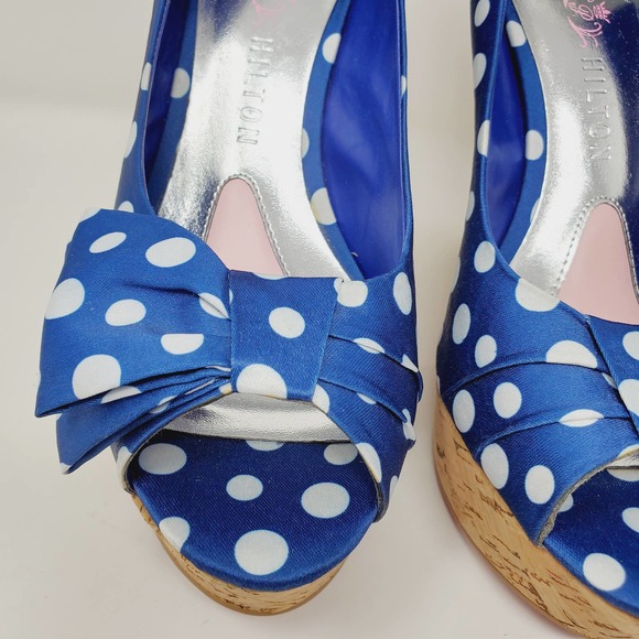 Paris Hilton White Polka Dot Shelly Wedges Sandals - Picture 4 of 10